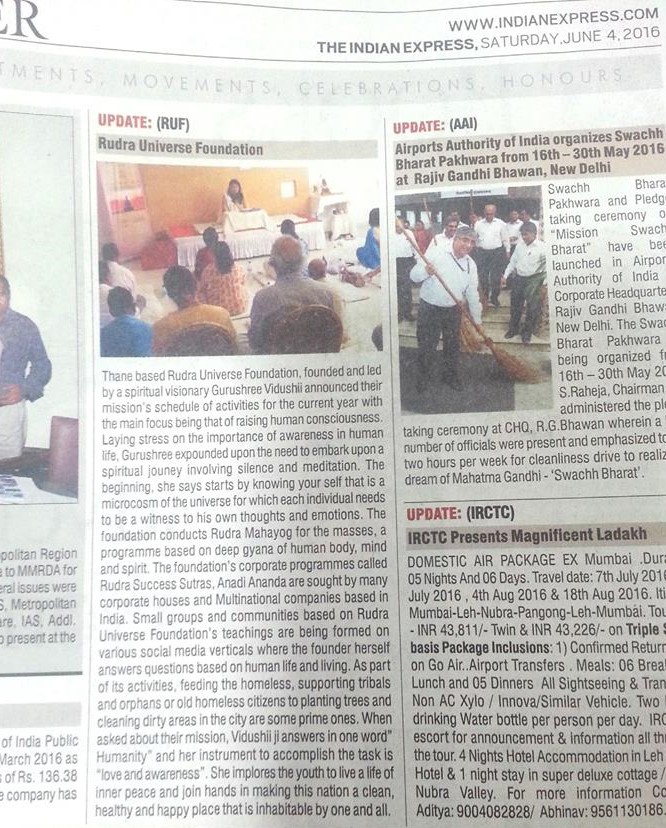 The Indian Express - Rudra Universe Foundation 04 June 2016